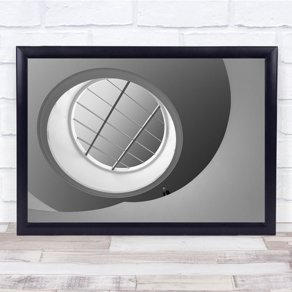 Architecture Abstract Spiral Staircase Minimal Black White Circle Wall Art Print