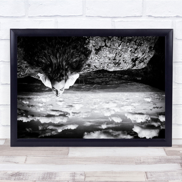 Hair Clouds Mood Emotion Feeling Flipped Sky Rock black and white Wall Art Print