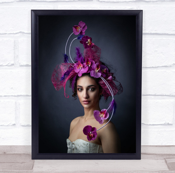 La Bellezza Di Un Fiore purple flowery head wear stare expression Wall Art Print