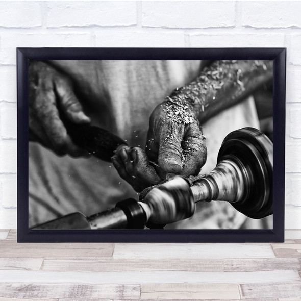 Old Manual Worker Wood Mender Black White Black and white Turning Wall Art Print