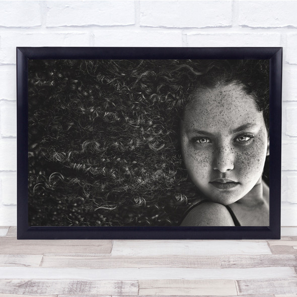 Hair Woman Model Girl Black White Face Eyes Freckles Portrait Person Agam Print