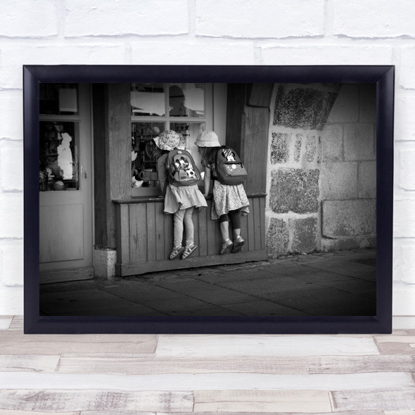 Street Child Children Baby Babies Girl Girls Two Black White Peek Peeking Print