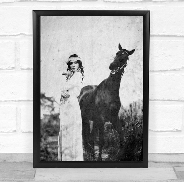 Texture Portrait Animal Animals Horse Horses Black White Girl Model Woman Print