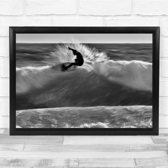 Action Surfer Surfing Surf Black & White Black And White Wave Waves Board Print