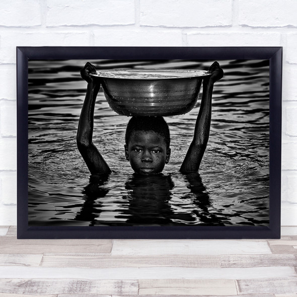 Water Black & White Bowl Benin Carry Carrying Head Boy Kid Child Portrait Print