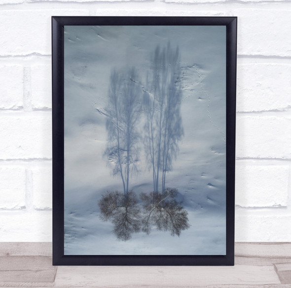 Aerial Trees Landscape Shadow Winter Cold Snow Snowy Perspective Wall Art Print