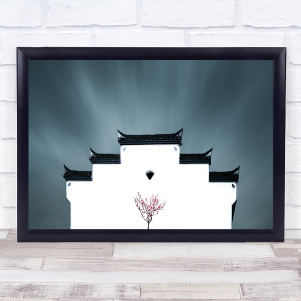 Creative Edit Cherry Blossom Tree Temple Asia China Architecture Wall Art Print