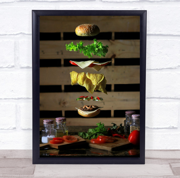 Creative Edit Kitchen Food Hamburger Bread Lettuce Cheese Tomato Wall Art Print