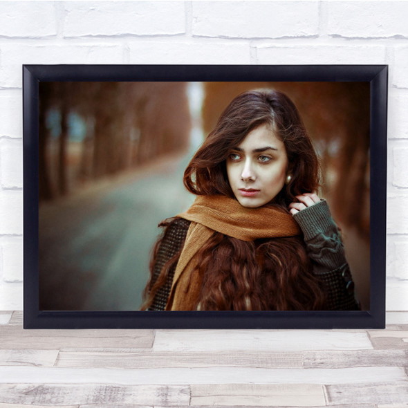 Fall Portrait Road Outdoors Outside Scarf Model Brown Way Autumn Wall Art Print