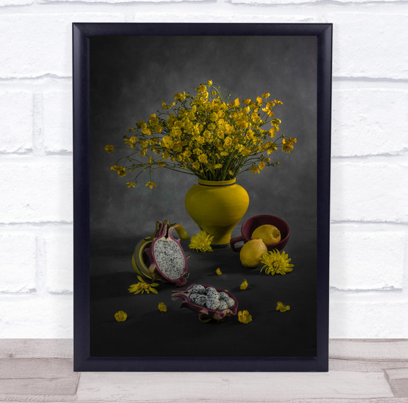 Fruit Lemon Flower Dragon Yellow Still Life Bouquet Flowers Vase Wall Art Print