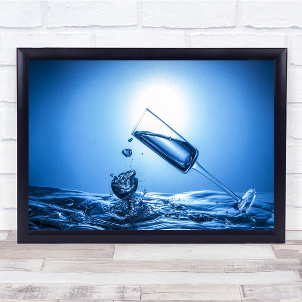 Glass Liquid Water Blue Drink Drinking Splash Drop Drops Droplet Wall Art Print