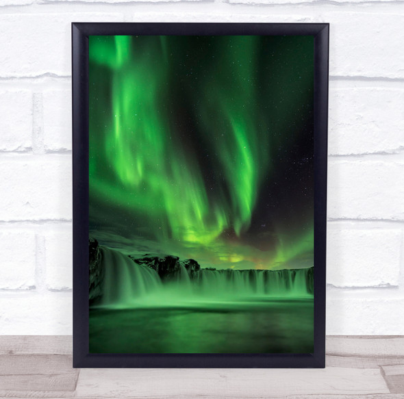 Godafoss Iceland Waterfall Aurora Northern Light Borealis Arctic Wall Art Print