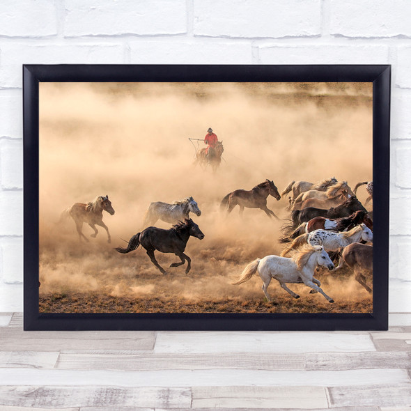 Horse Horses Action Animal Animals Run Running Dust Smoke Gallop Wall Art Print