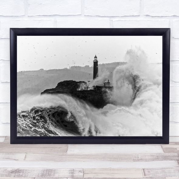 Lighthouse Breakwater Wave Ripple Tide Santander Cantabria Spain Wall Art Print