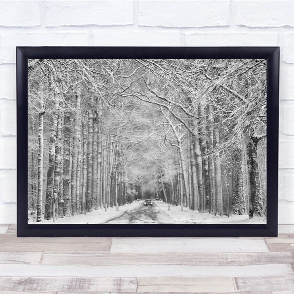 Mastbos Road Snowstorm Vanishing Point Forest Landscape Path Car Wall Art Print