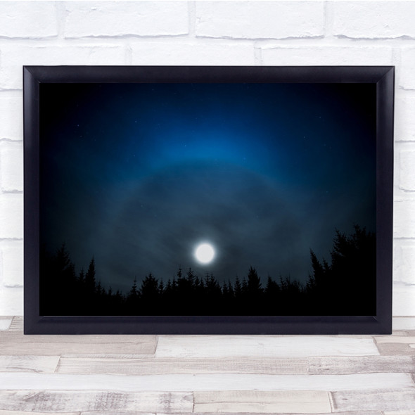 Moon Night Sky Full Halo Forest Dark Astronomy Stars Starry Glow Wall Art Print