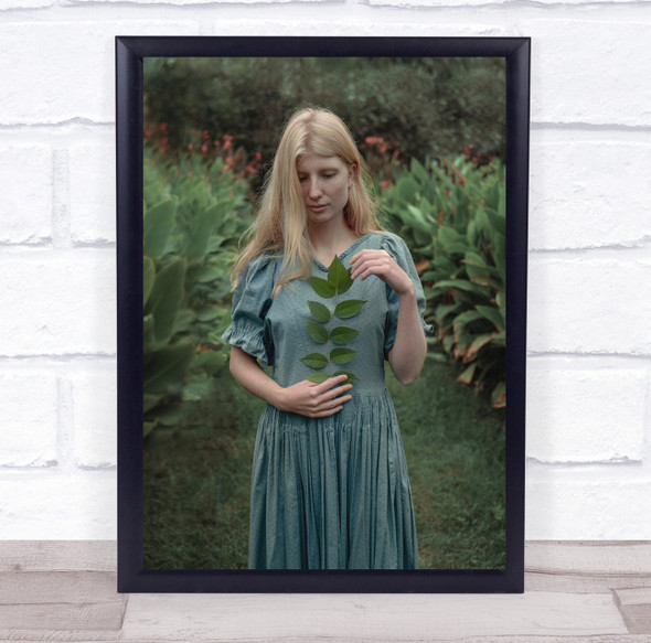 Portrait Garden Leaf Leaves Girl Model Woman Retro Vintage Dress Wall Art Print