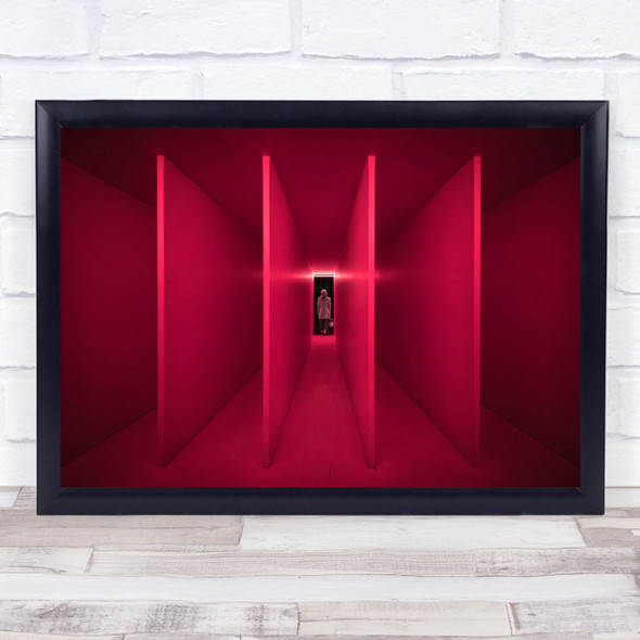 Red Perspective Abstract Vanishing Point Corridor Hallway Shapes Wall Art Print