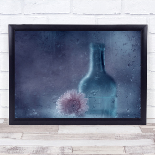 Still Life Bottle Vase Flower Wet Drops Droplets Pink Soft Glass Wall Art Print