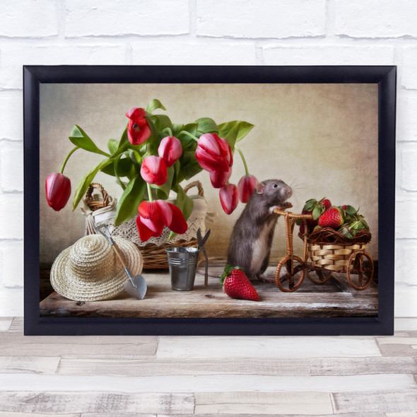 Tulips Berries Rat Hat Pets Pet Rats Mouse Mouses Animal Animals Wall Art Print