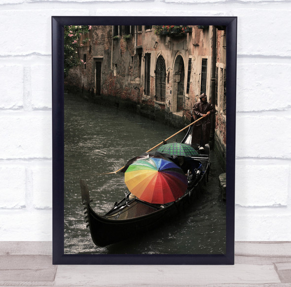 Venice Rain Gondola Umbrella Gondolier Raincoat Tourists Romance Wall Art Print