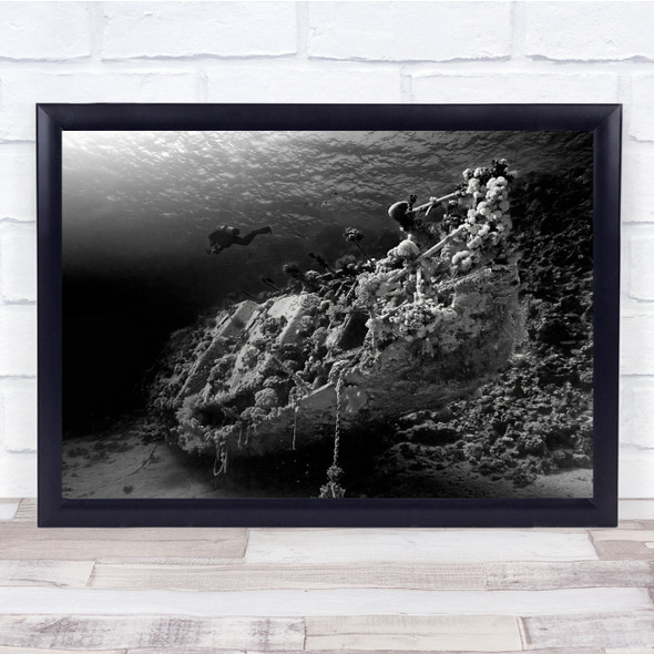 Wreck Egypt Diver Corals Underwater Ship Black & White Shipwreck Wall Art Print