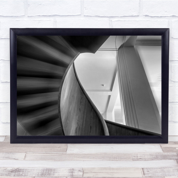 Black & White Stairs Staircase Geometry Shapes Spiral Steps Architecture Print