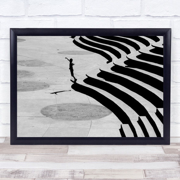 Graphic Street Stairs Staircase Black & White Boy Kid Child Play Playing Print