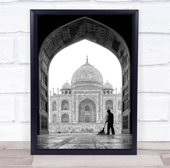 Taj Mahal Black & White Sweeping Broom Clean Cleaning Architecture Tower Print