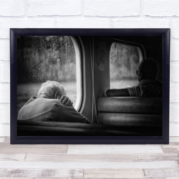 Tired Ferry Marseille Passenger Passengers Window Old Lady Black & White Print