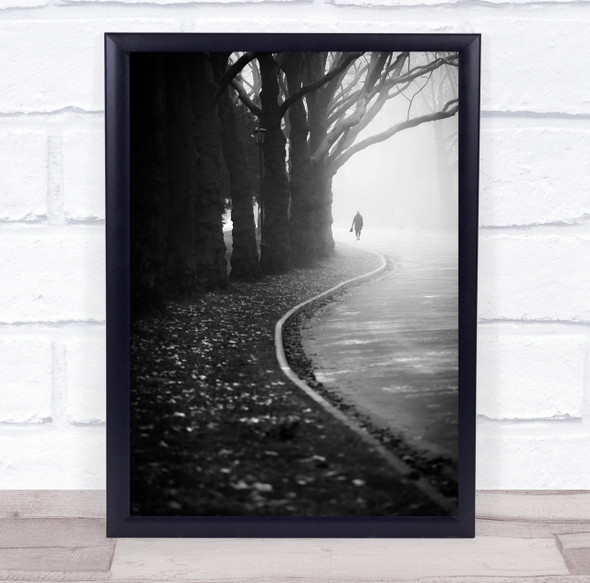 Autumn Road Bend Woman Trees Park Mood Leaves Sadness Nostalgia Wall Art Print