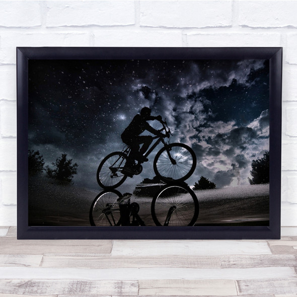 Bike Night Reflection Street Puddle Water Cycle Italy Stars Sky Wall Art Print