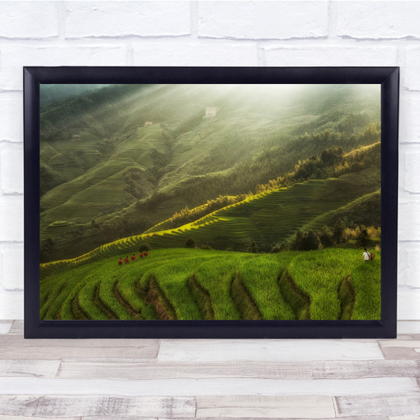China Rice Field Terraces Agriculture Farmers Farming Landscape Wall Art Print