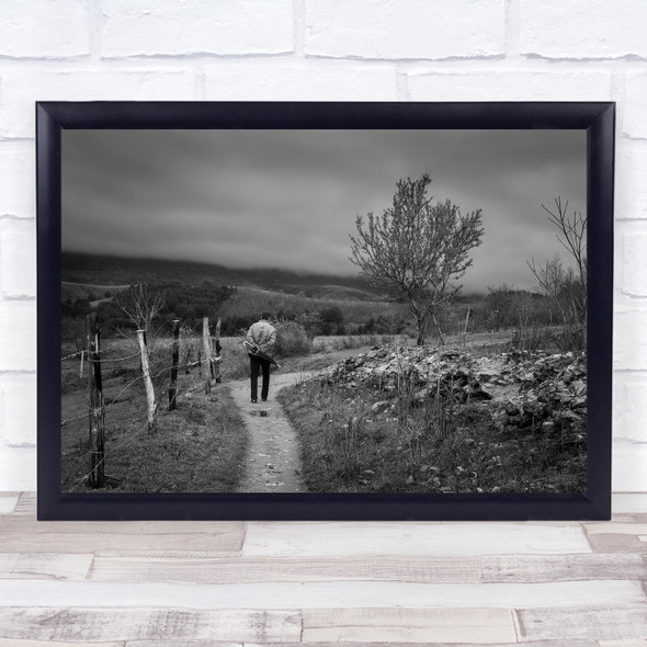 Everyday Nature Sky Site Trees Plats Fence Man Umbrella Walking Wall Art Print