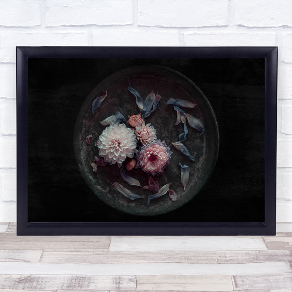 Flowers Dahlias Dahlia Flower Flora Floral Dark Low Key Low-Key Wall Art Print