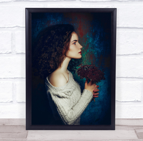 Girl Model Woman Portrait Profile Person Bouquet Flower Flowers Wall Art Print