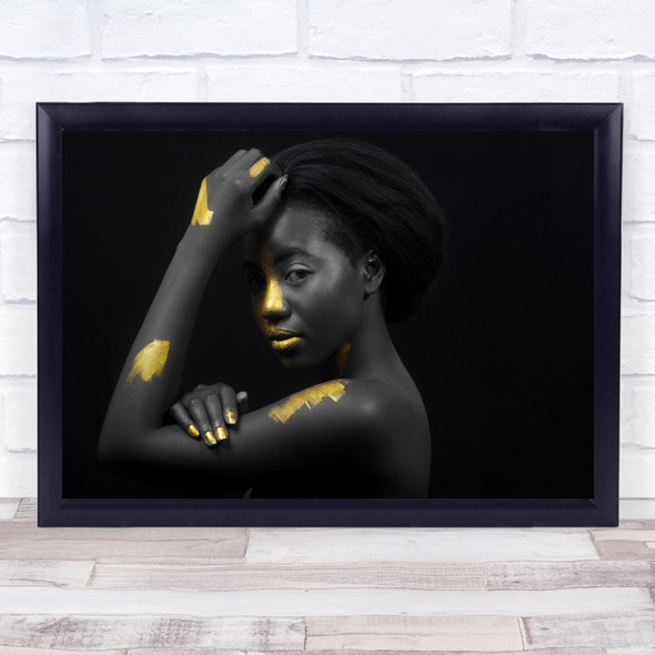 Gold Golden Portrait Dark Low Key Model Hair Black Woman Female Wall Art Print Gold Golden Portrait Dark Low Key Model Hair Black Woman Female Wall Art Print