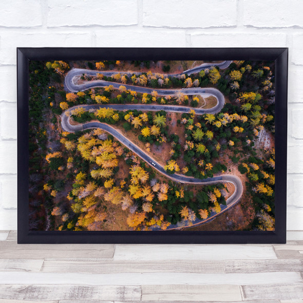 Landscape Aerial Above Perspective Autumn Fall Road Way Meander Wall Art Print