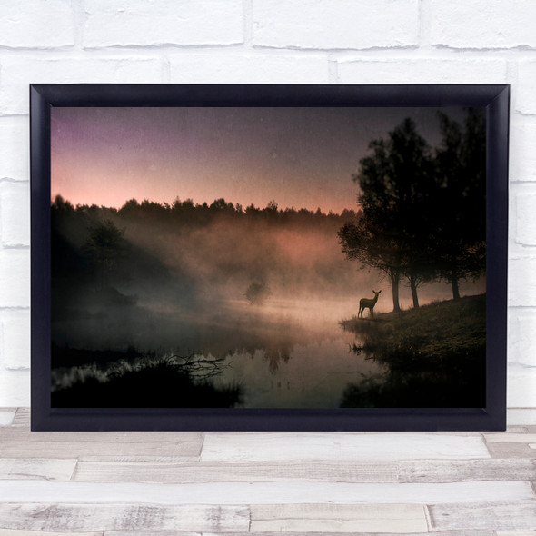 Mood Dark Nature Deer Wildlife Wild Animal Animals Roe Fog Mist Wall Art Print