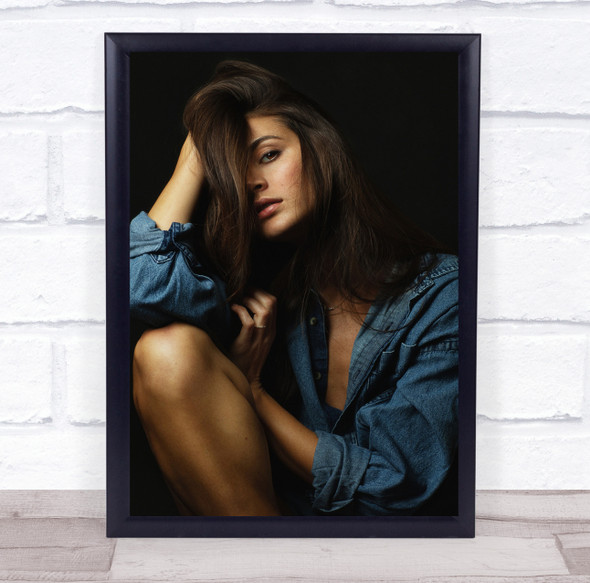 Portrait Girl Model Woman No Background Dark Black Jeans Beauty Wall Art Print