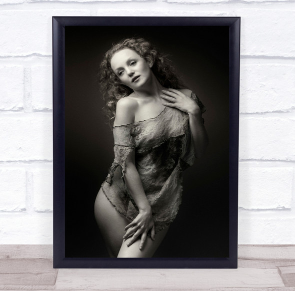 Sepia Beauty Woman Pose Portrait Fashion Dress Girl Ivory Flame Wall Art Print