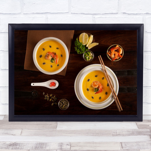 Still Life Food Kitchen Shrimp Shrimps Lemon Slices Clisce Soup Wall Art Print