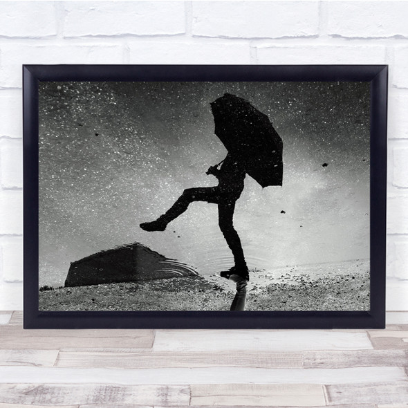 Street Puddle Reflection Person Umbrella Step Water Rain Shadow Wall Art Print