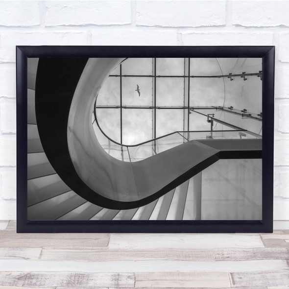 Architecture Black & White Black White Stairs Perspective Ceiling Glass Print