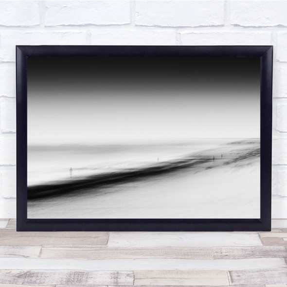 Black & White Peaceful Beach Long Exposure People Silhouettes Landscape Print