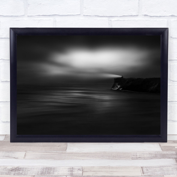 Lighthouse Sea Rocks Landscape Dark Black & White Low Key Low-Key Water Print