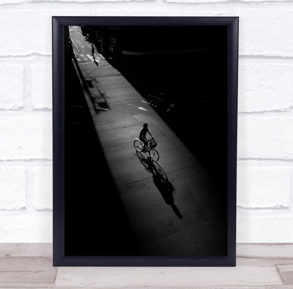 Street Black & White Bike Bicycle Bicycling Rider Biking Shadow Shadows Print