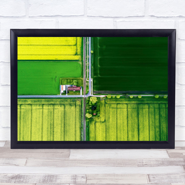 Aerial Landscape Intersection House Countryside Farm Farmhouse Wall Art Print