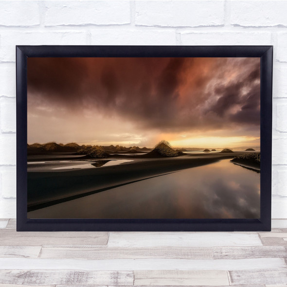 Clouds Sky Sunset Black Sand Stokksnes Iceland Landscape Water Wall Art Print