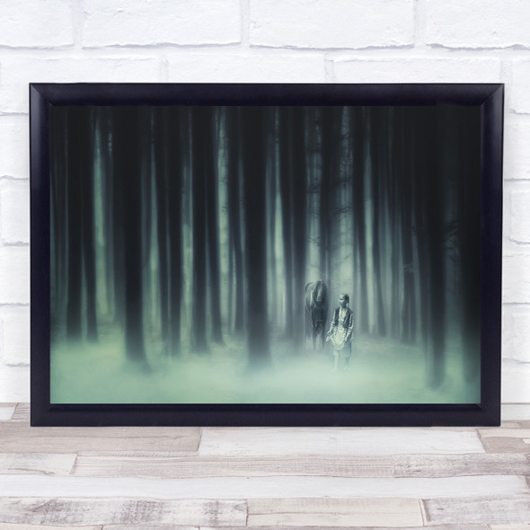 Conceptual Edited Forest Horse Captive Animal Girl Trees Toned Wall Art Print